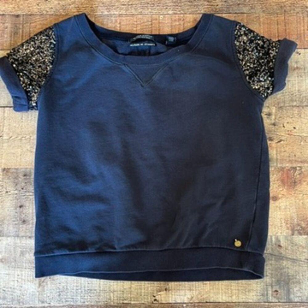 Maison Scotch & Soda Black Sweatshirt Short Sleeves Sequins Back Buttons Size 1 - Picture 7 of 13